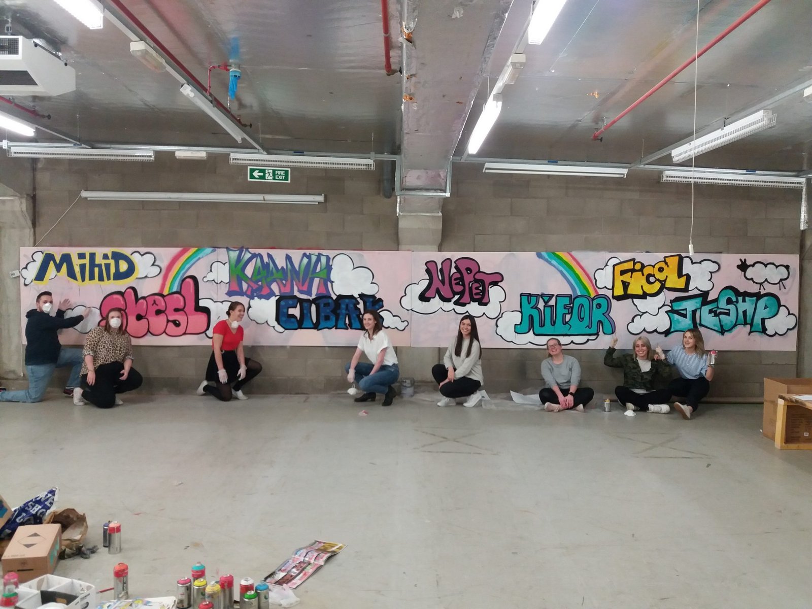 group pose after graffiti class with spectrum arts